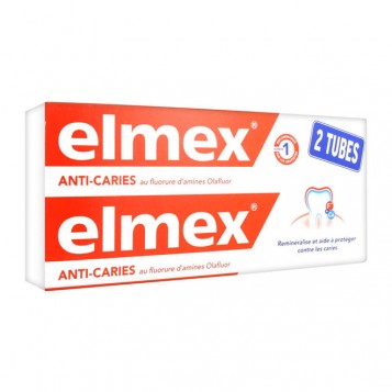 Elmex Anti-Caries - Dentifrice - DUO 2 x 75 ml Au fluorure d'amines Olafluor Reminéralise et aide à protéger contre les caries 4007965507335