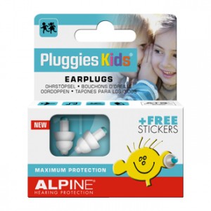 Alpine Hearing Protection Pluggies Kids - Bouchons d'Oreille Protection auditive pour enfant Hypoallergénique, sans silicone Stickers OFFERTS
