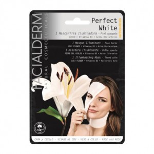 Facialderm Perfect White - Masque Illuminateur - 1 Masque Pour peau terne Fleur de lys + Vitamine B3 + acide hyaluronique Visage et cou 8436036431150
