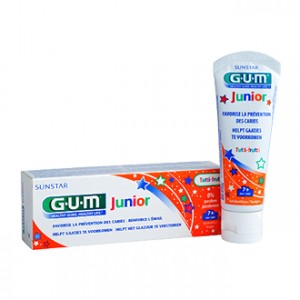 Gum Junior - Gel Dentifrice 7 à 12 ans Goût Tutti-Frutti 50 ml Favorise la prévention des caries Renforce l'émail