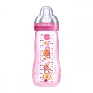 MAM Biberon 2ème âge 6+mois 330 ml - Rose Fleurs Tétine ultra-douce, 0% BPA, débit ultra rapide