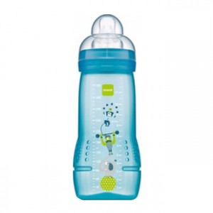 MAM Biberon 2ème âge 6+mois 330 ml - Bleu Tétine ultra-douce, 0% BPA, débit ultra rapide