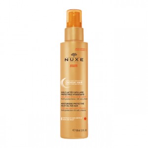 Nuxe Sun Huile Lactée Capillaire Protectrice Hydratante 100 ml Protection et réparation des cheveux et du cuir chevelu, multi-protections UV, sel et chlore