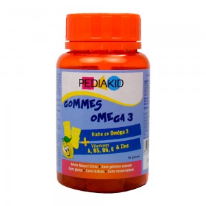 Pédiakid Gommes Oméga 3 - 60 Gommes A partir de 3 ans Riche en Oméga 3 Vitamines A, B5, B6, E et Zinc 3700225602337