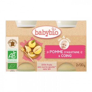 Babybio Petits Pots 100% Fruits BIO Saveur Pomme d'Aquitaine & Coing x2
