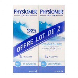 Physiomer Hygiène du Nez Jet Dynamique DUO 2 x 135 ml Lave et dégage le nez encombré notamment en cas de rhume et rhinite A partir de 6 ans