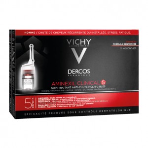 Vichy Dercos - Aminexil Clinical 5 - Homme - 21 Monodoses Formule renforcée Homme Chute de cheveux récurrente ou installée, stress, fatigue 3337875522748